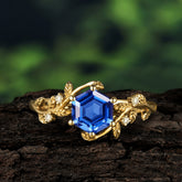 Luxury Nature-Inspired 6 Prong Hexagonal Sapphire Engagement Ring